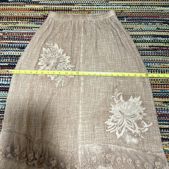 ❤️Pretty Angel  Brown Double Layer Linen Blend Lace Skirt Boho Lagen Look … - Picture 9 of 16
